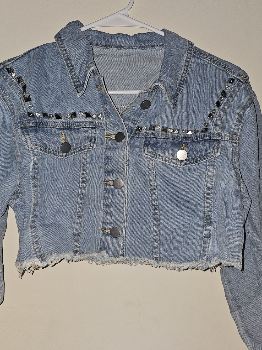 Studded Light Blue Cropped Denim Jacket